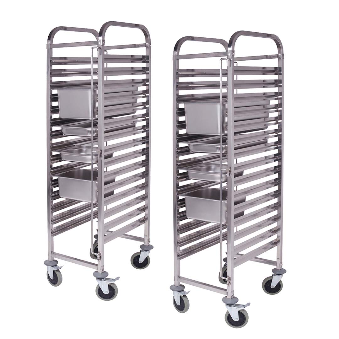 NNEAGS 2X Trolley 16 Tier Stainless Steel Bakery Trolley Suits GN 1/1 Pans