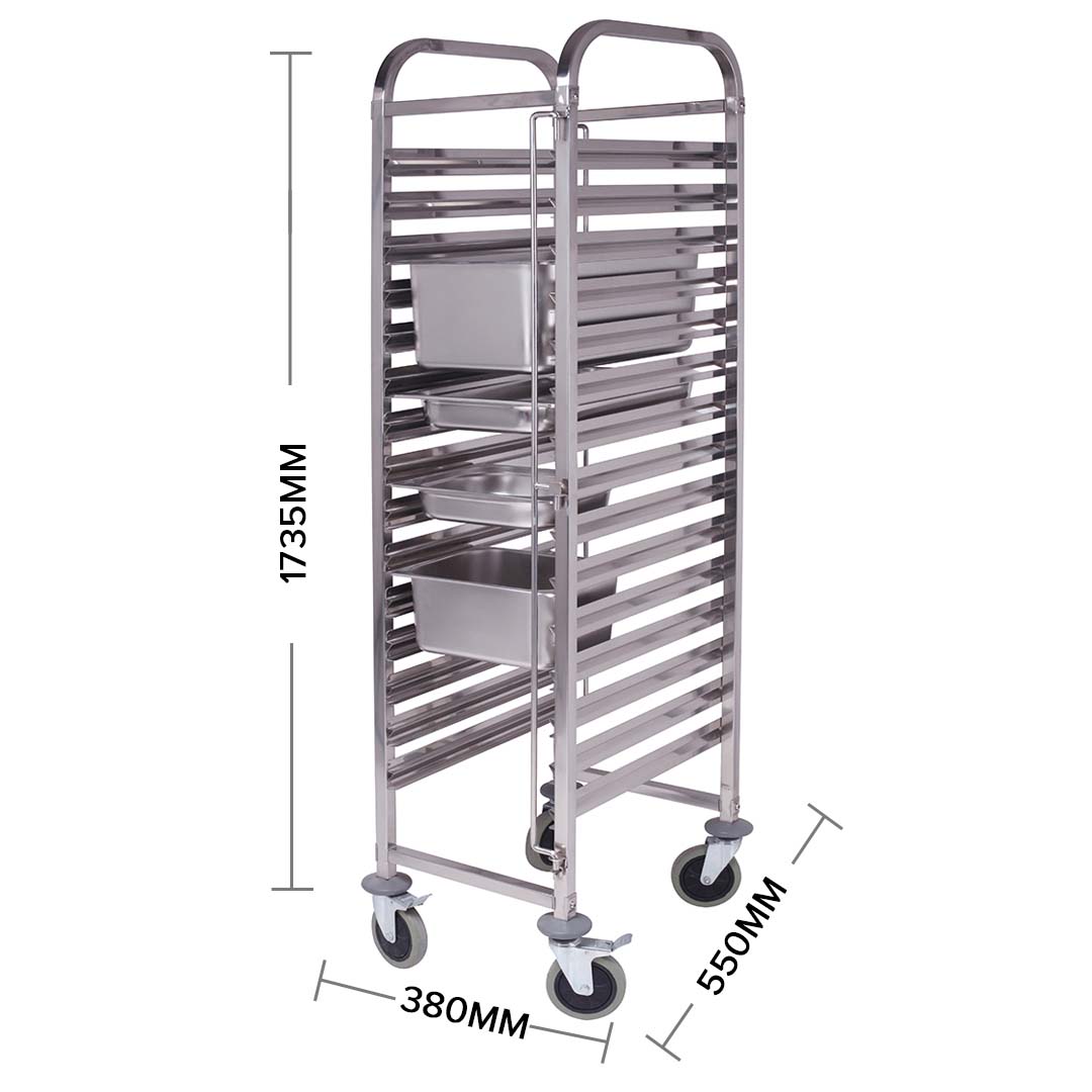 NNEAGS 2X Trolley 16 Tier Stainless Steel Bakery Trolley Suits GN 1/1 Pans