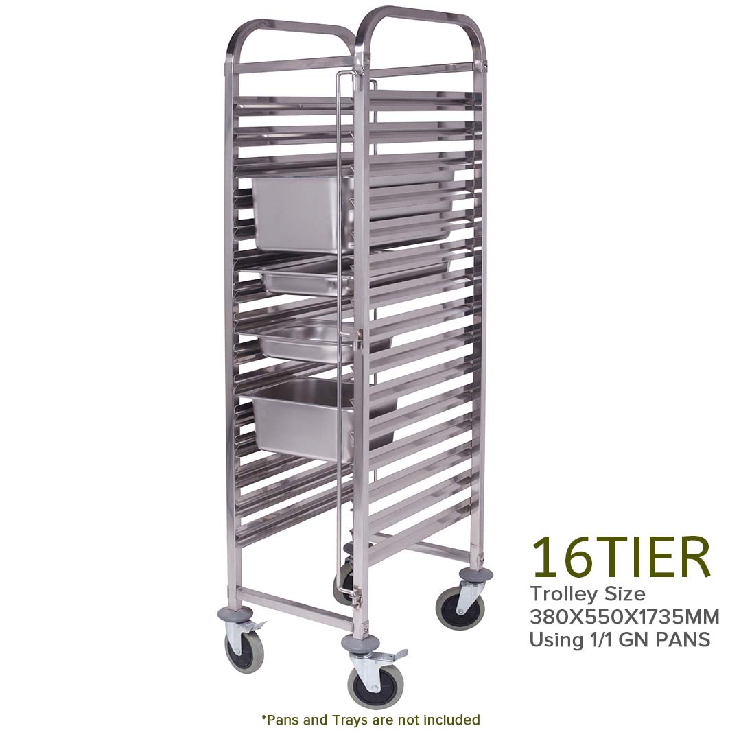 NNEAGS 2X Trolley 16 Tier Stainless Steel Bakery Trolley Suits GN 1/1 Pans