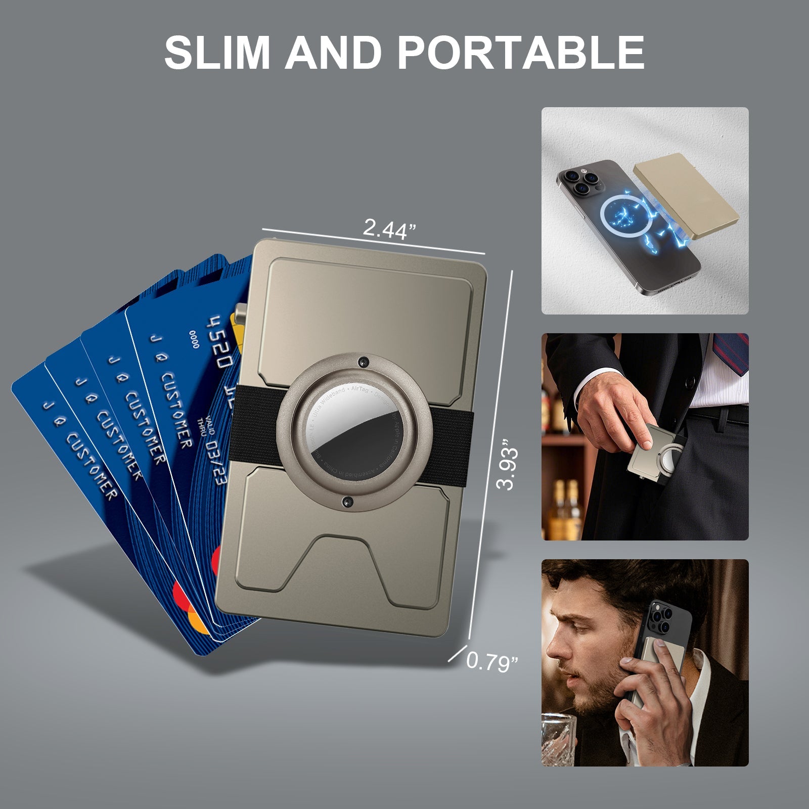 Minimalist Pop up Wallet with Money Clip, All Aluminum Slide Rfid Slim Card Holder