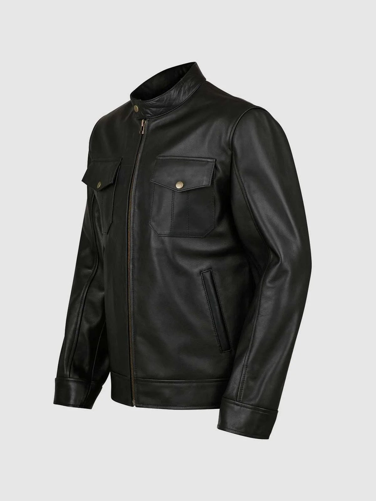4 Pocket Black Leather Jacket