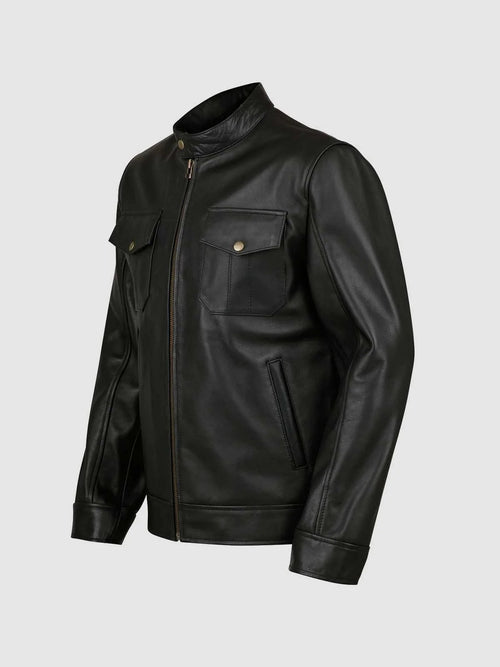 4 Pocket Black Leather Jacket
