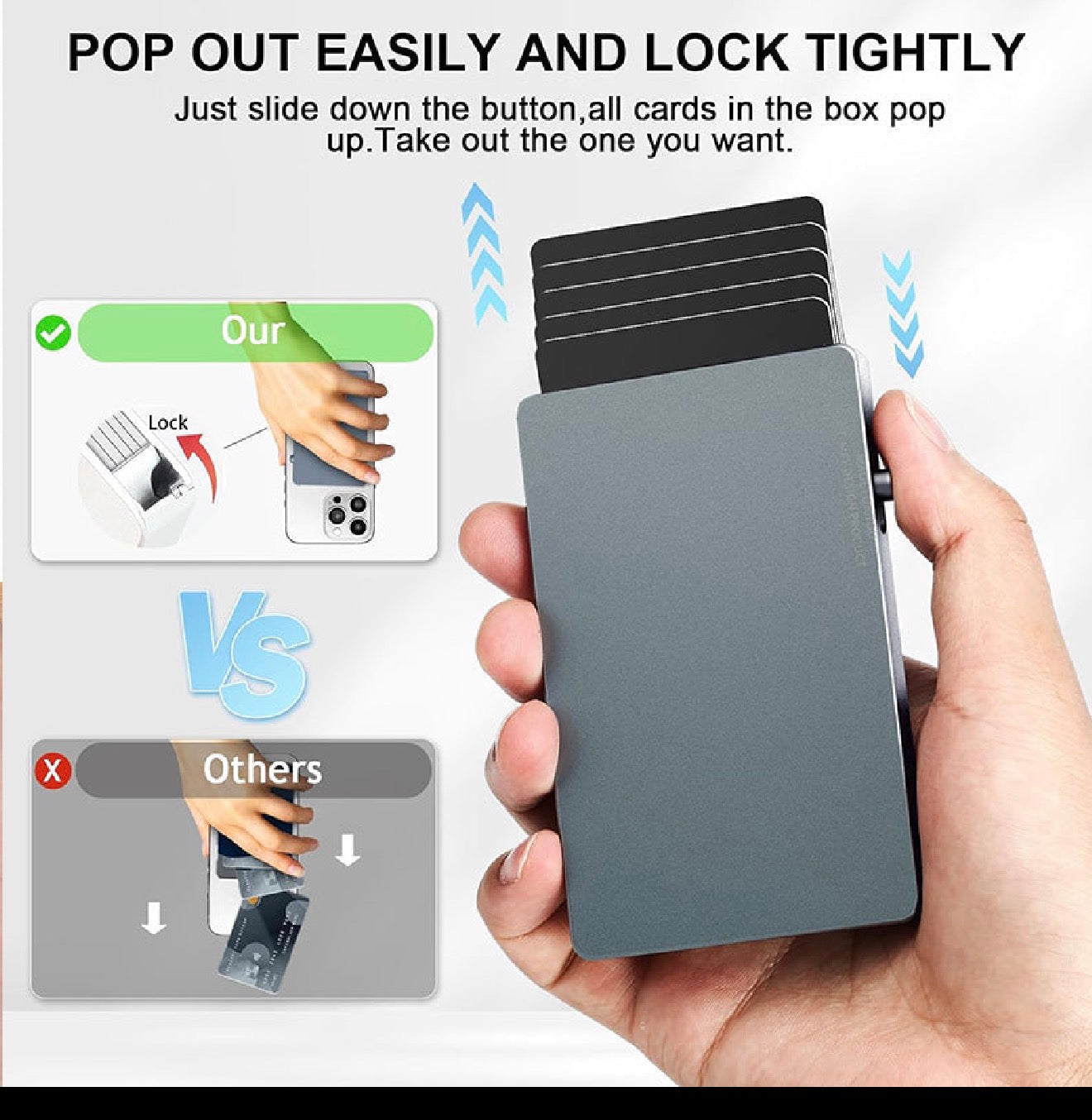 RFID Blocking Wallet Minimalist Slim Card Holder for Magsafe with Adjustable Stand, Metal Pop Up Magnetic Wallet  for Men TOYFID