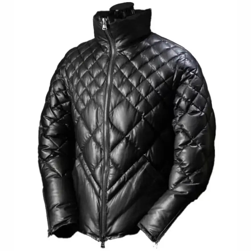 Men’s Black Lambskin Leather Puffer Jacket – Leather Down Jacket
