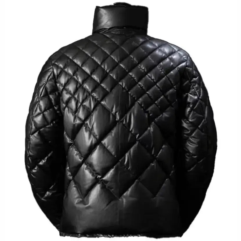 Men’s Black Lambskin Leather Puffer Jacket – Leather Down Jacket