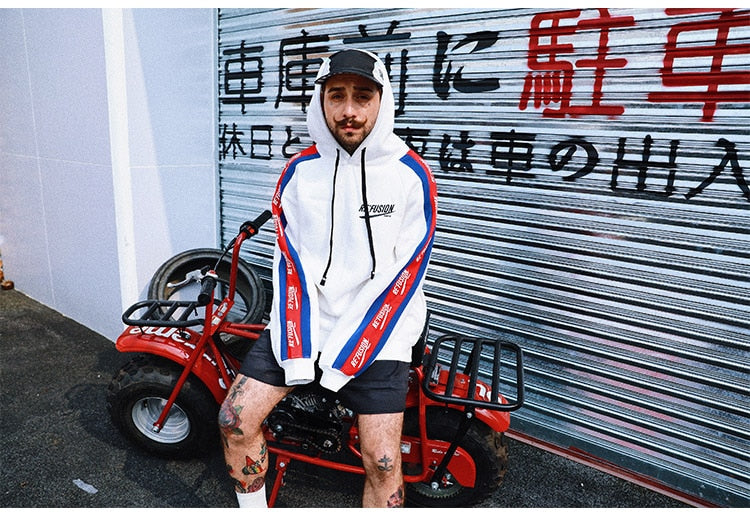 Men Side Letter Fleece Hooded Pullover Street Fashion Hip Hop