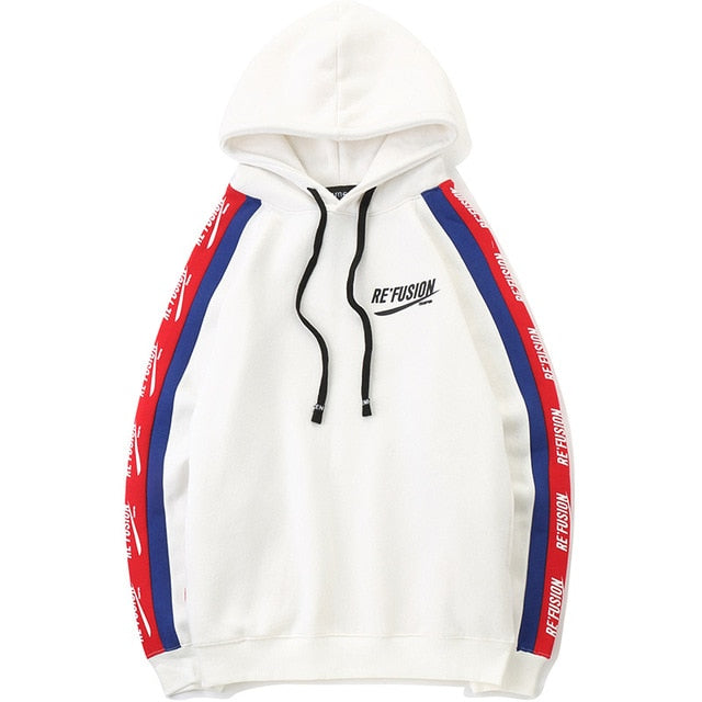 Men Side Letter Fleece Hooded Pullover Street Fashion Hip Hop