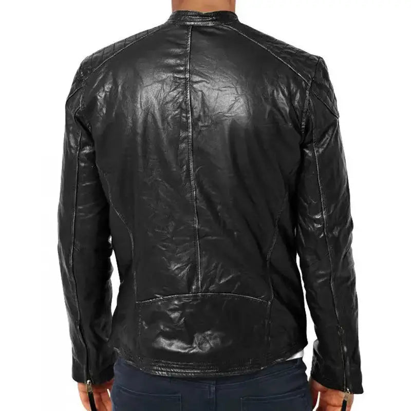 Men’s Slim Fit Black Leather Biker Jacket
